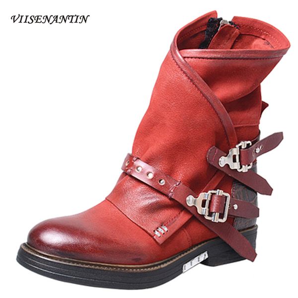 

british style boots sheepskin color matching do old leather retro rivets casual low-heeled thick-soled handsome short boots, Black