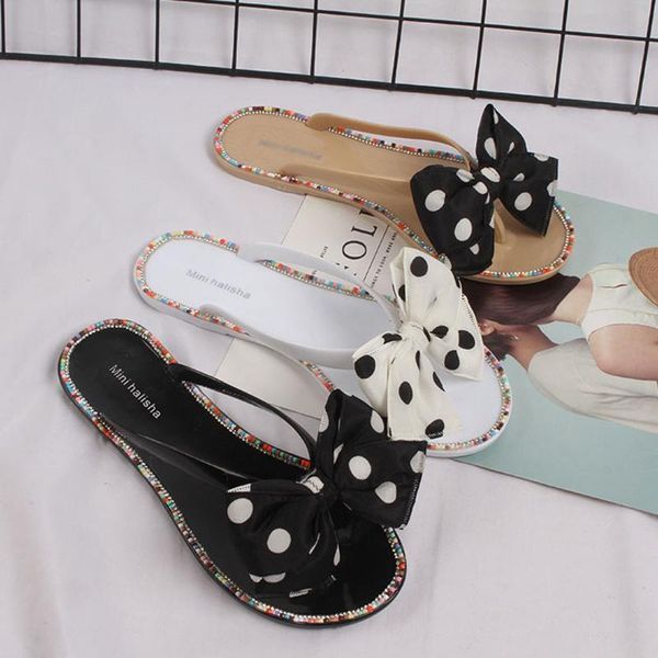 

slippers womens shoes comfort summer soft casual fashion bow clip toe flip flops bohemian flat heels sandals soft beach shoes#y3, Black