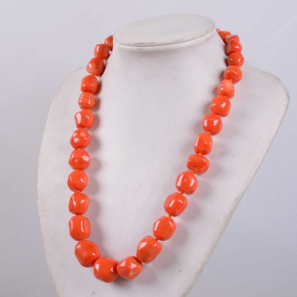 

new 11-14mm orange red coral rondelle beads necklace 18, Silver