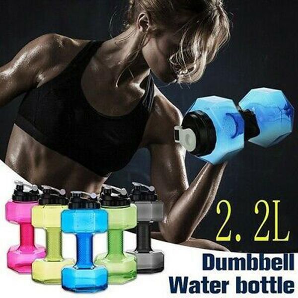 

2.2l dumbbells shaped plastic big large capacity gym sports water bottle outdoor fitness bicycle bike camping cycling bottle