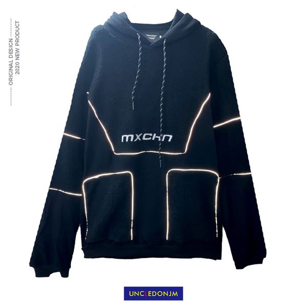 

uncledonjm полосатого светоотражающих буквы hoodies хип-хоп улица пара одежды мода толстовки для мужчин mx-n21, Black