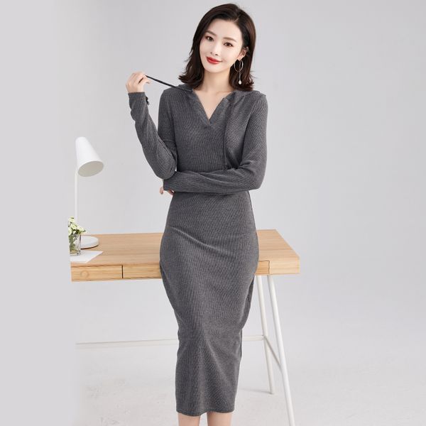 

women bodycon knee & mid-calf length slim casual pullover hoodie dress long sleeve t shirt dress plain maxi dresses long dresses, Black;gray