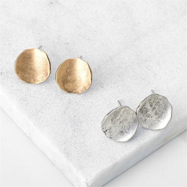 

retro jewelry antique gold color stud earrings for women female brincos chic irregular round fashion circle earring sale, Golden;silver