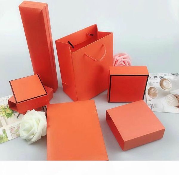 

original box designer h orange necklace bracelet box jewelry packaging gift set with card velvet bag handbag, Black;white