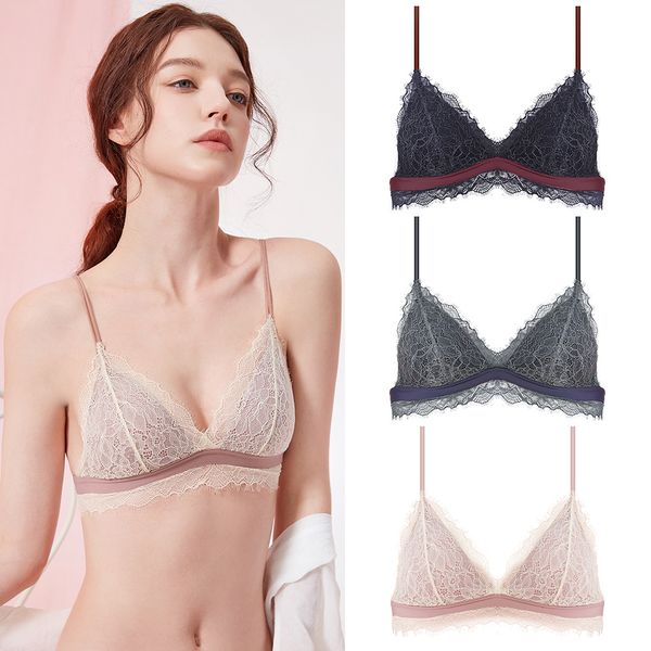 

2020 New Women's French Underwear Ultra-thin Bra Set Female Small Breasts Gather Triangle Cup Sexy Lace Bra Bra Size S-L