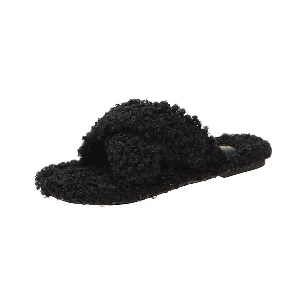 

2020 autumn and winter new sheep curly cross fashion wild plush slippers, Black