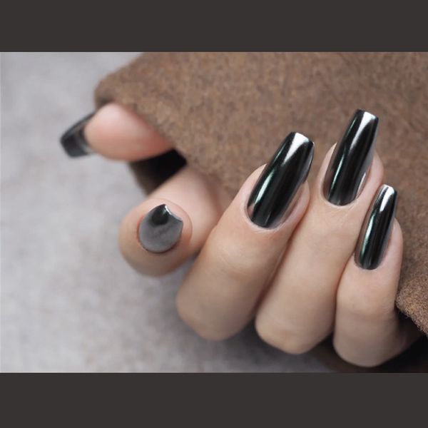 

24pcs/box amazing fashion cool women ballet black metal color fake nails press on wearable full cover finished fingernails tips, Red;gold