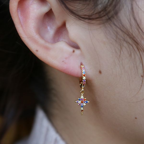 

2019 bohemia sunburst northstar dangle earrings colorful zircon cz earrings lucky hexgram fashion dainty elegance women jewelry, Silver