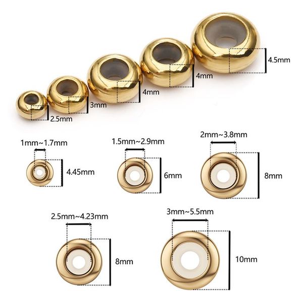 

10pcs dia 4 6 8 10mm stainless steel round spacer ser beads with rubber for diy bracelet bangle necklaces jewelry findings
