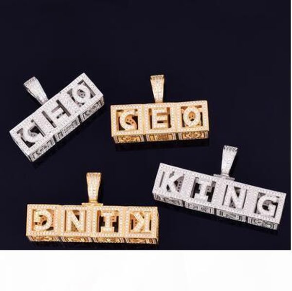 

custom name necklace hip hop jewelry ice out personal square letter pendant men's rock street necklace dice letter with rope chain, Silver