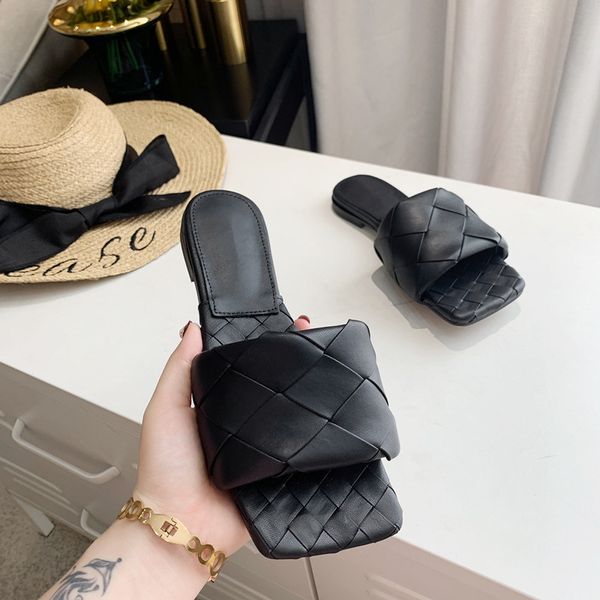 

black woven slippers sliders womens summer sandals leather slipper flat flip flops square toe stiletto sandals cloud chaussures shoes
