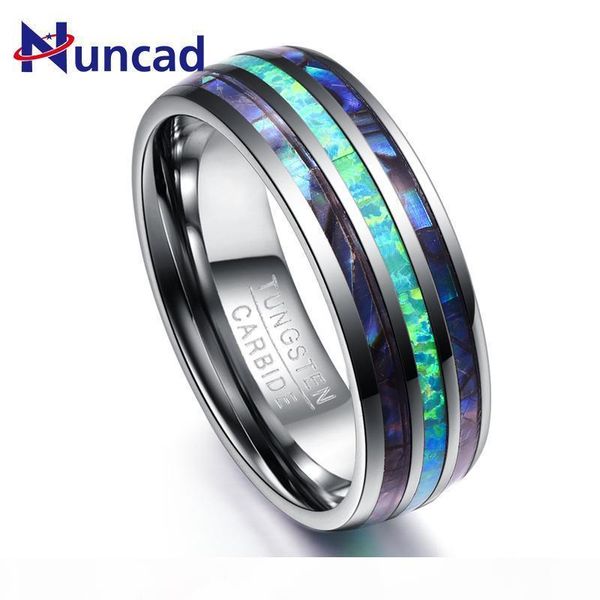 

inlay abalone shell + opal + abalone shell вольфрама сталь кольца для мужчин 8мм ширина элегантный smooth mens кольцо top grade, Silver