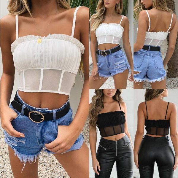 

women strappy lace patchwork bralette bustier club party crop bra shirt tank vest, White