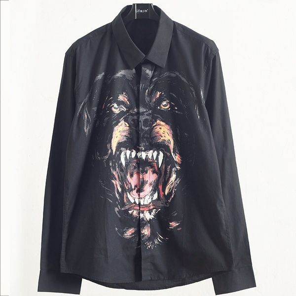

mens stylist shirts autumn male dog head printing shirt youth square collar long sleeves shirts black size m-2xl