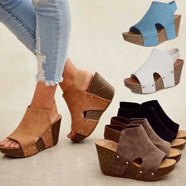 

wedges sandals shoes for women high heels 10mm summer flip flop platform open toe fish mouth buckle strap espadrille shoes 2020, Black