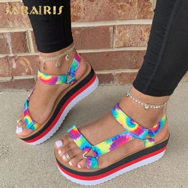 

sandals sarairis 2021 big size 43 platform summer women shoes mix color flat heels ins lady, Black