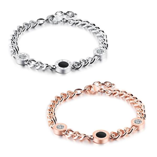 

charms bracelet zirconia chain link stainless steel for women girl gift, Black
