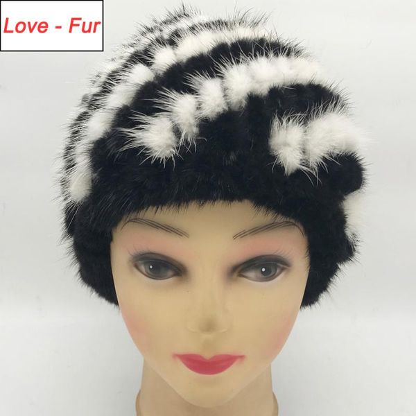 

2020 winter new real hat women good elastic knitted real natural beanies cap thick cap, Blue;gray