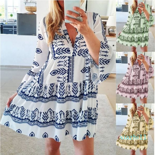 

spring/summer 2020 new printed ladies dress candy-colored skirt beach skirt casual skirt, Black;gray