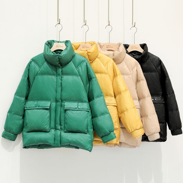 

autumn women's winter down jacket 2020 new down jacket female white duck fashion stand collar bright bread warm coat, Black