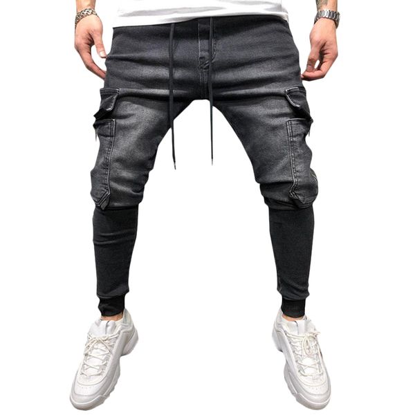

fashion men's jeans with pocket casual pants jeans for men clothing hip hop harem pants male sports trousers joggers, Blue