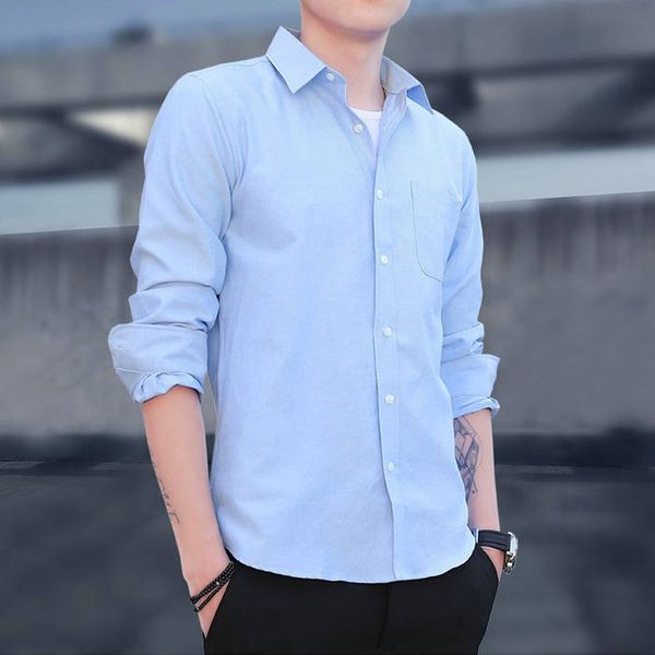

shirt long sleeves spring autumn leisure korean edition fashion 2019 new men's young and middle-aged oxford spinning shirts, White;black