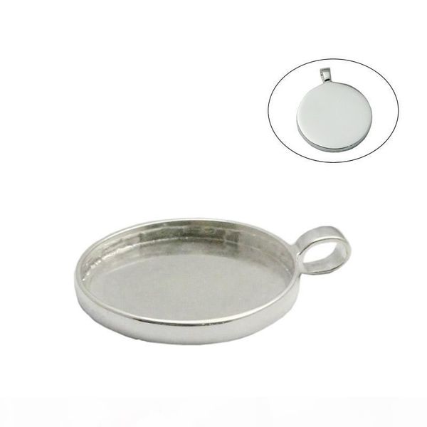 

beadsnice 925 sterling silver bezel tray pendant bezel cups for 25 mm round cabochons round pendant mounting silver blank pendant id 33659, Slivery;crystal