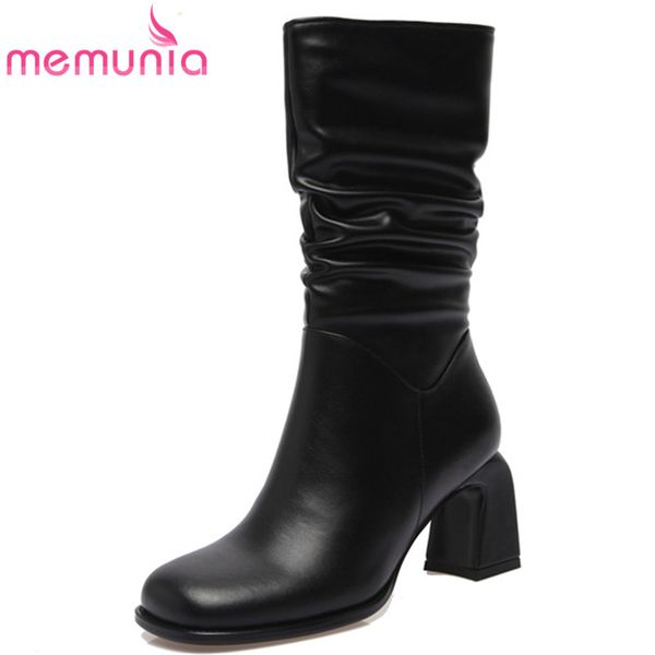 

memunia 2020 high heels women ankle boots round toe zip pleated autumn winter boots fashion casual shoes ladies, Black