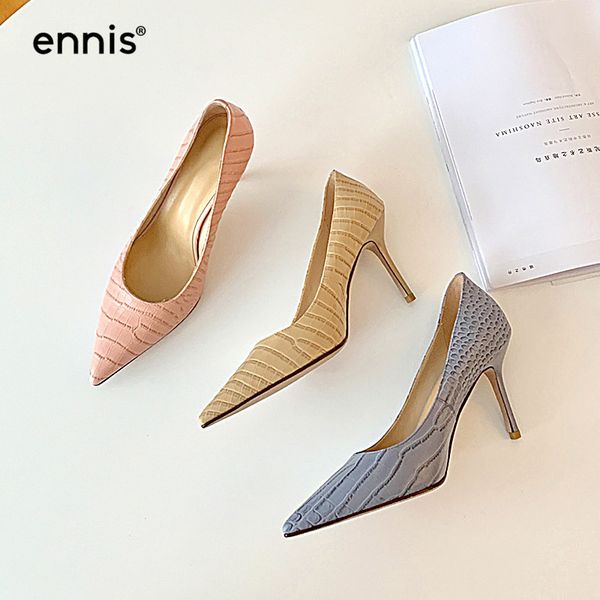 

ennis женщины туфли на высоких каблуках остроконечные toe женская обувь насосы pattern лакированной кожи шпильках желтый синий розовый мода, Black