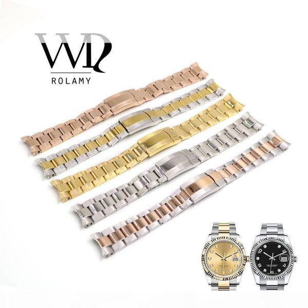 

rolamy 20mm 316l stainless steel solid curved end screw links replacement watch band watchband strap bracelet for datejust, Black;brown