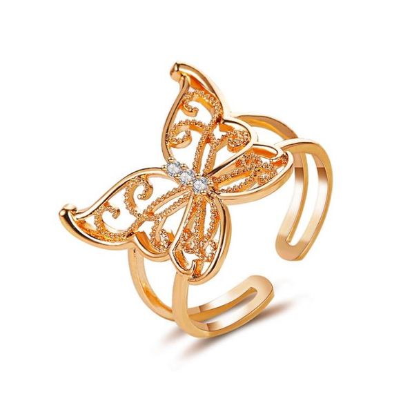 

new fashion jewelry hollow butterfly rings golden silver color opening party ring for women