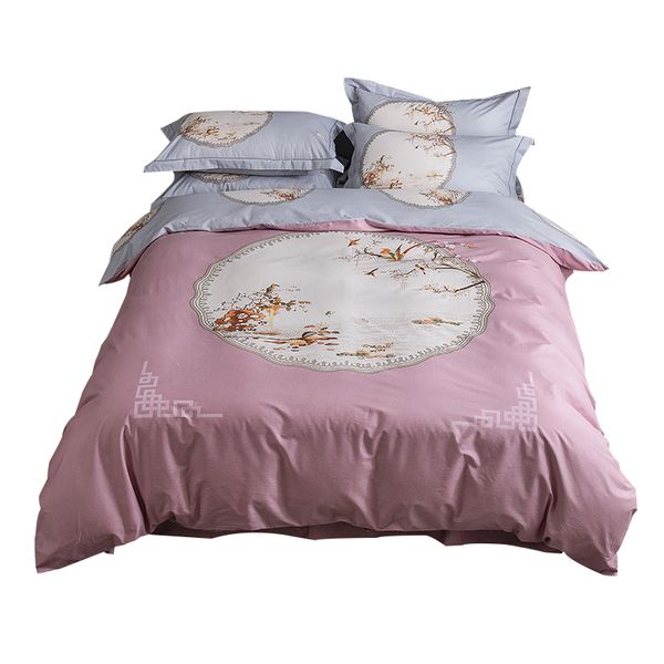 

traditional chinese painting bedding set  king size cotton printed duvet cover bed sheets pillowcase oriental decor
