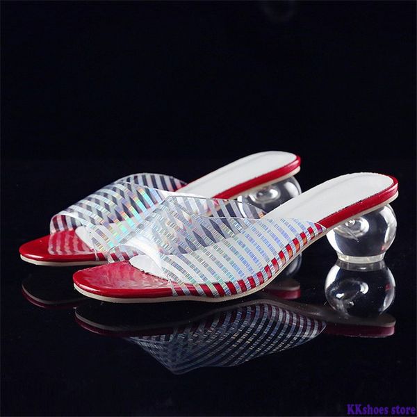 

summer new designer slippers women mules shoes fashion stripe open toe slides ladies brand round heel mules female slippers, Black