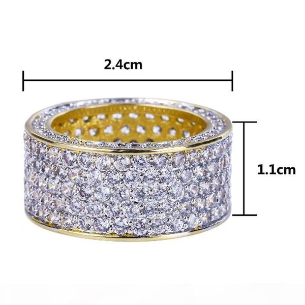 

gold 360 iced out cubic zirconia micro pave bling bling rings copper 18k gold plated simulated diamonds hip hop ring, Golden;silver