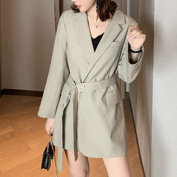 

women's suits & blazers plus size 2021 autumn spring sashes jackets notched outerwear england style solid cardigan oversized, White;black