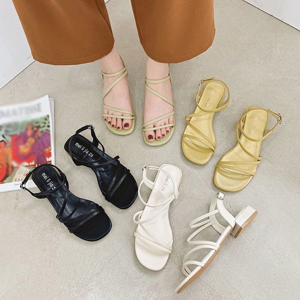 

women's shoes fashion beach sandals buckle strap low heel sandals, Black