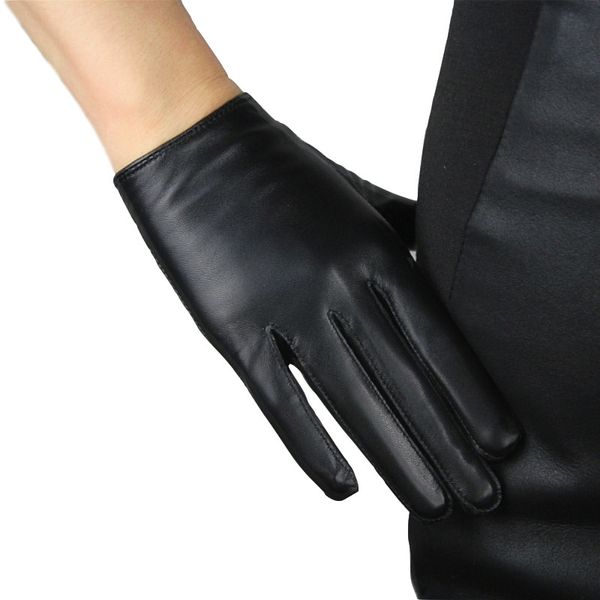 

touch screen genuine leather gloves pure sheepskin short black slender fingers women models without lining, Blue;gray