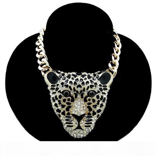 

fashion women hiphop tiger necklace rhinestone head leopard necklaces pendants vintage retro long necklace exaggeration jewelry, Silver