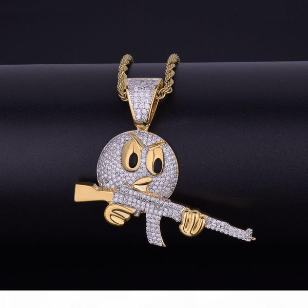 

men women hip hop jewelry bling cubic zircon necklace & pendant with bird gun rope chain two color for gift, Silver