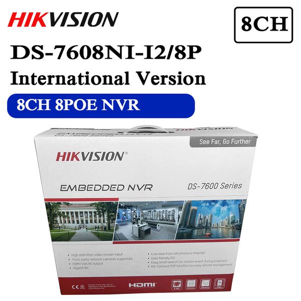 

kits in stock hikvision ds-7608ni-i2/8p english version 8ch nvr 8poe ports with 2sata up to 12 megapixels resolution recording, Black;white