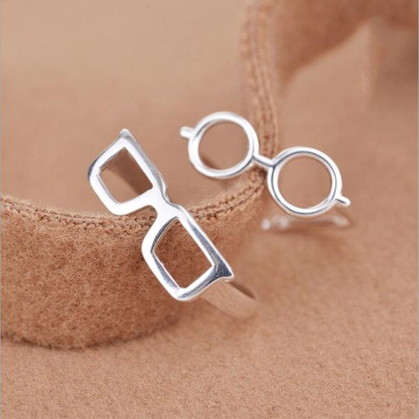 

new fashion female simple personality 925 sterling silver jewelry literary glasses creative 2 styles opening rings sr358, Golden;silver