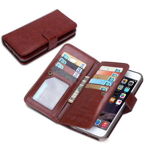 

2in1 magnetic detachable 9 card wallet leather case for iphone 5 5s se 6 6s iphone 7 galaxy s4 s5 s6 s6 edge s7 20pcs/lot