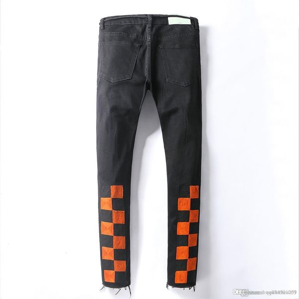 

2019 new black ripped denim embroidered mens jeans black slim fit distressed straight high street biker designer jeans hip hop size 29-38, Blue