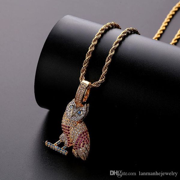 

hip hop necklaces jewelry fashion men women glaring bling zircon 18k gold plated owl luxury exquisite pendant necklaces wholesale ln094, Silver