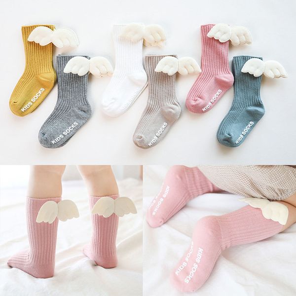 

new baby girls knee high socks angel wing summer autumn cotton socks solid candy color children toddler short for kids, Pink;yellow