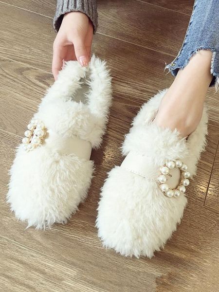 

koovan women's shoes women's winter outer wear new style online celebrity students flat plus pearl cotton-padded shoes, Black