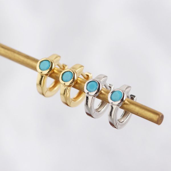 

AprilGrass Brand Designer New 100% 925 Sterling Silver Blue Zircon Small Circle Stud Earrings for Women Fashion Designer Simply Earrings
