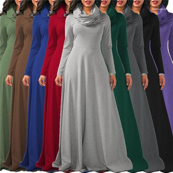 

long sleeve maxi dresses slim solid color female designer casual dresses autumn cowl neck womens dresses winter, Black;gray