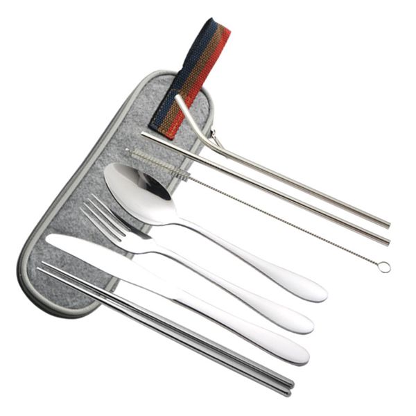 

flatware sets stainless steel cutlery set portable utensils case straw outdoor