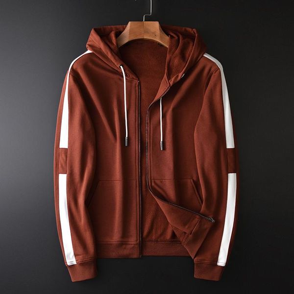 

100% cotton hooded sweatshirt men luxury contrast color stripe sweatshirt male autumn winter slim fit mens hoodies 4xl, Black